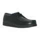 Black Coated Leather Two Eyelet Lace Up Mens Shoe with Apron Front and Check Lining on a Flat Wedge Sole. (Click For Details)