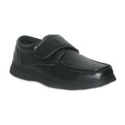 Mens Black Casual Shoe with Velcro Fastening and Stitched Apron Front.  Natural Colour Leather Insock and Lining (Click For Details)