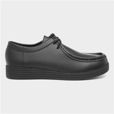 Womens Black Coated Leather Lace Up Shoe