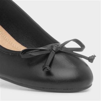 Womens Black Bow Ballerina Slip On Shoe