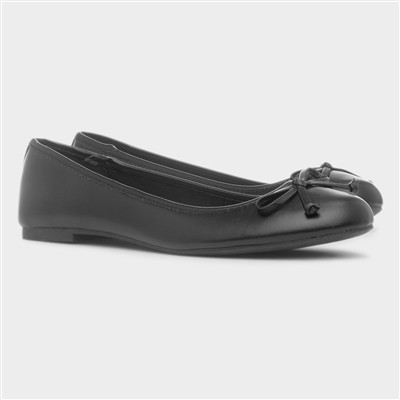 Womens Black Bow Ballerina Slip On Shoe
