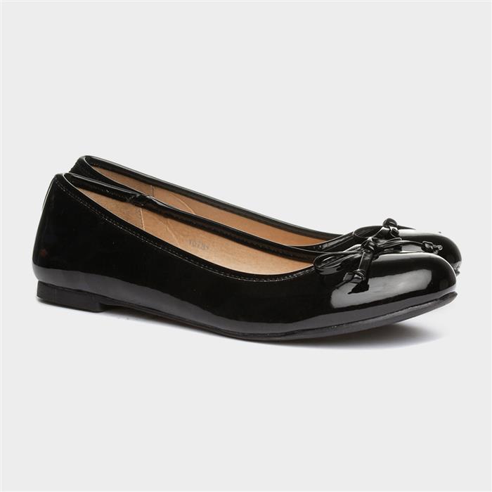 Womens Black Patent Ballerina Slip On Shoe
