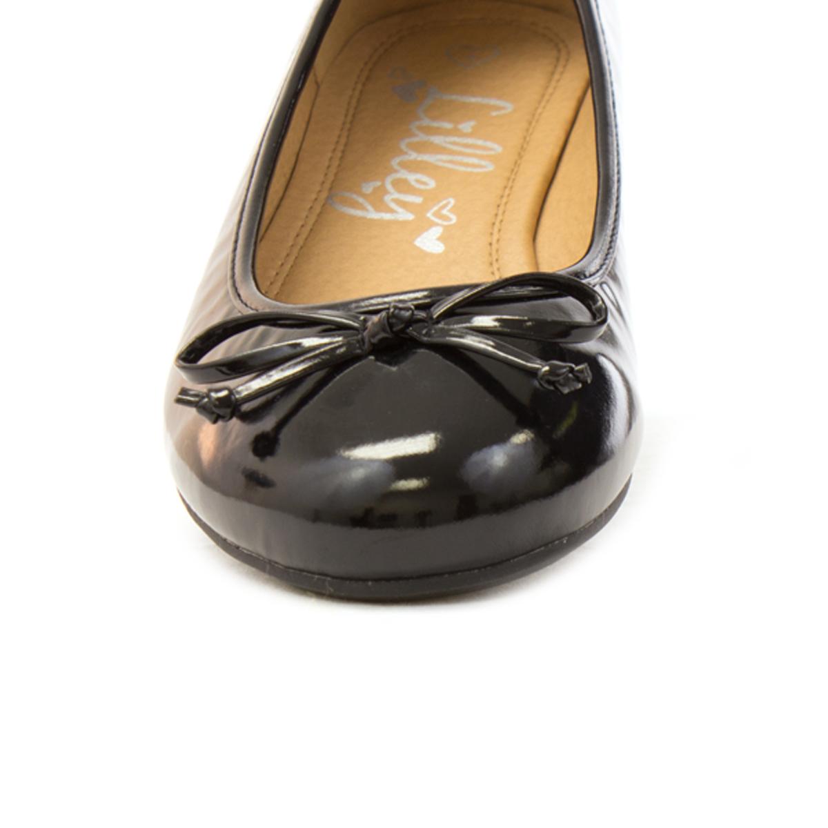 Lilley Womens Black Patent Ballerina with Bow10781 Shoe Zone