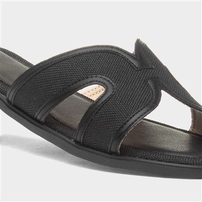 June Womens Black Flat Sandal