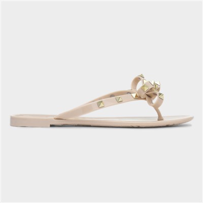 Pearl Womens Nude Toe Post Slip On Sandal
