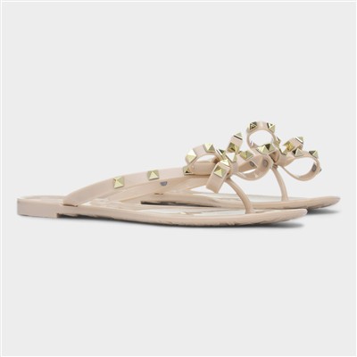 Pearl Womens Nude Toe Post Slip On Sandal