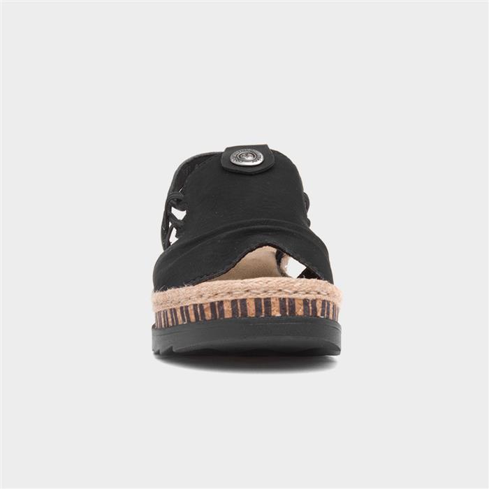 Antistress Womens Black Wedge Sandals