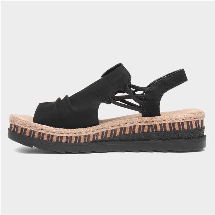 Antistress Womens Black Wedge Sandals