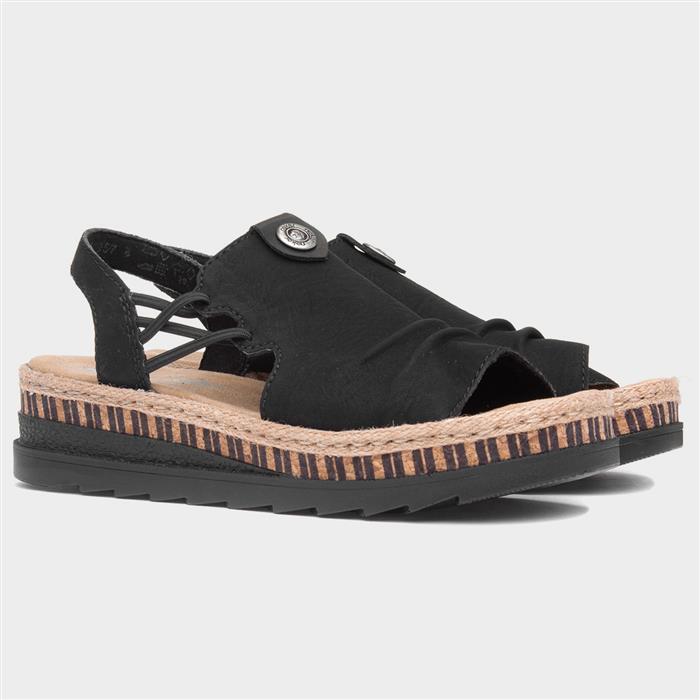 Antistress Womens Black Wedge Sandals