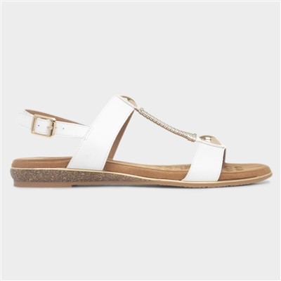 Renoir Womens White T-Bar Embellished Sandal