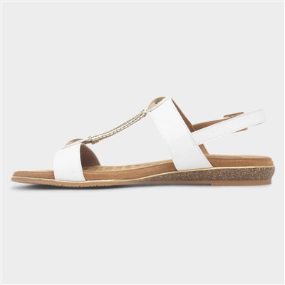 Renoir Womens White T-Bar Embellished Sandal