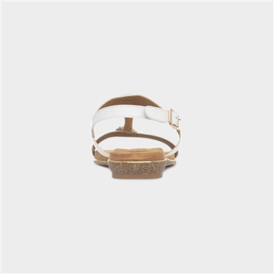 Renoir Womens White T-Bar Embellished Sandal