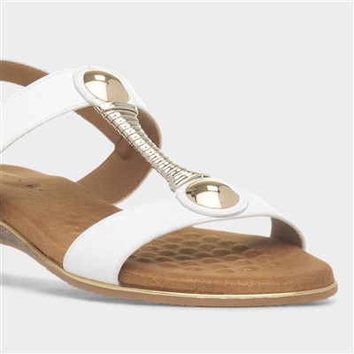 Renoir Womens White T-Bar Embellished Sandal