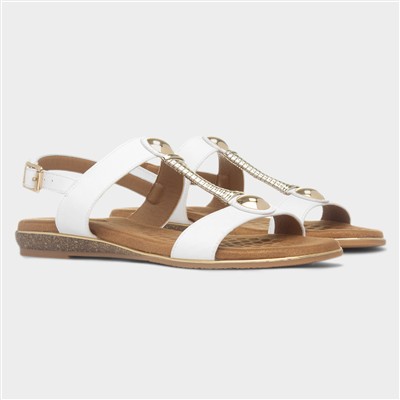 Renoir Womens White T-Bar Embellished Sandal