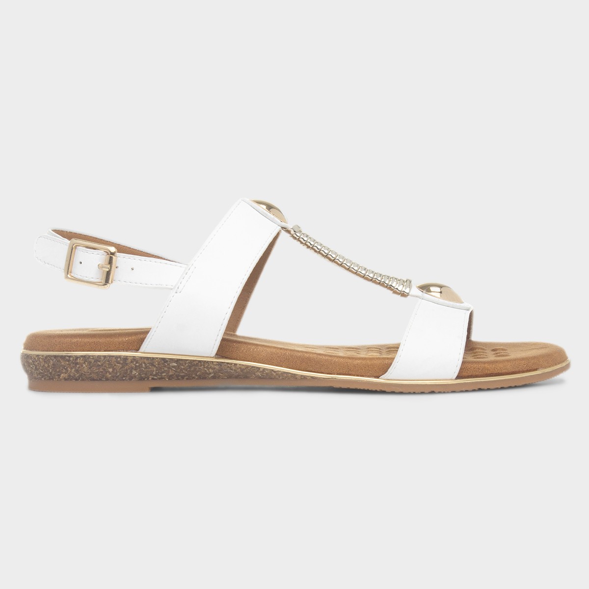 Renoir Womens White T-Bar Embellished Sandal