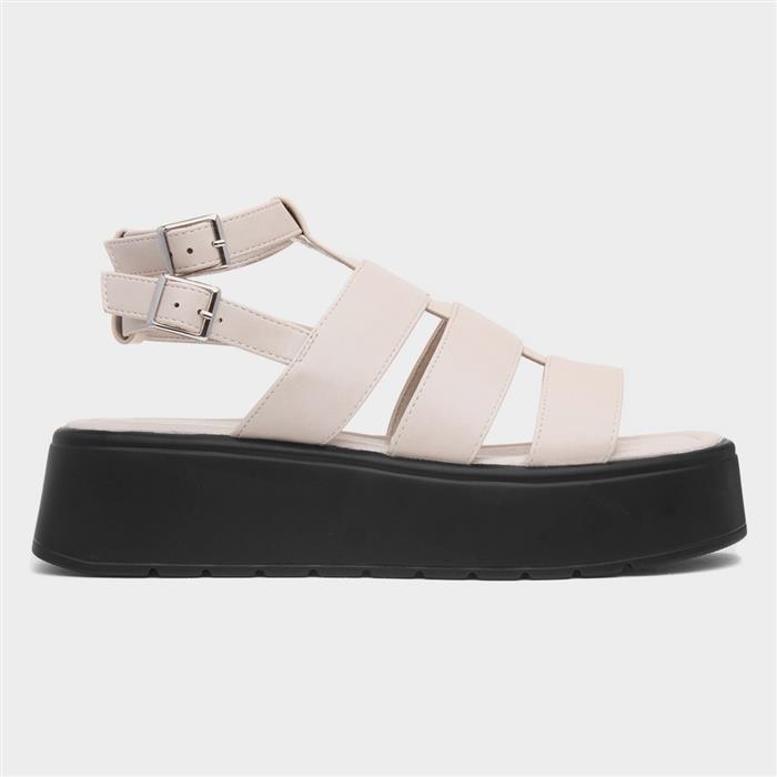 Kenya Womens Beige Buckle Flatform Sandal