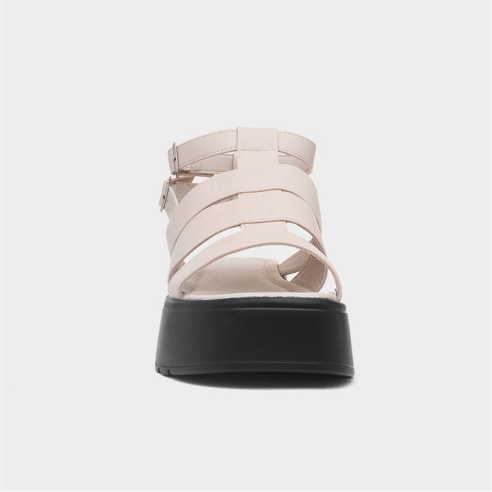 Kenya Womens Beige Buckle Flatform Sandal