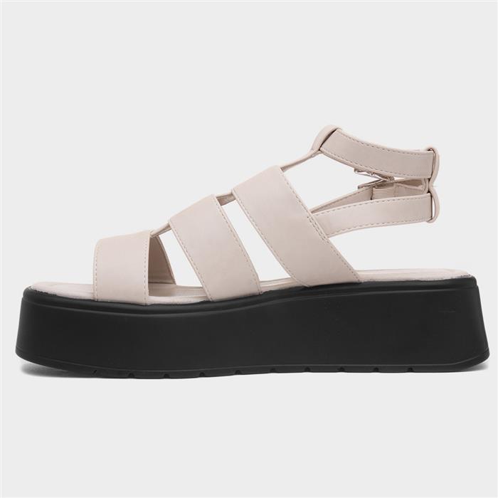 Kenya Womens Beige Buckle Flatform Sandal