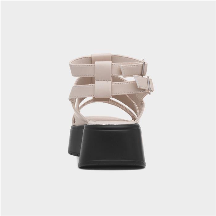 Kenya Womens Beige Buckle Flatform Sandal