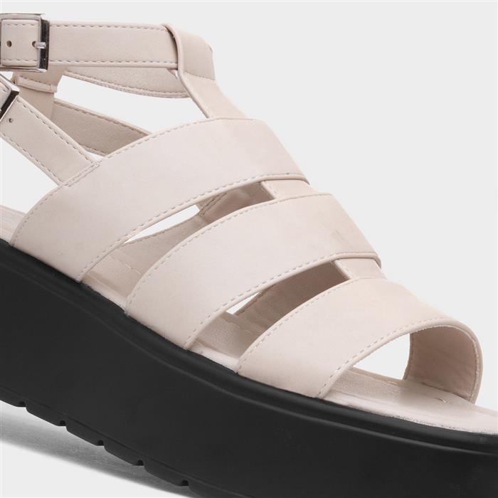 Kenya Womens Beige Buckle Flatform Sandal