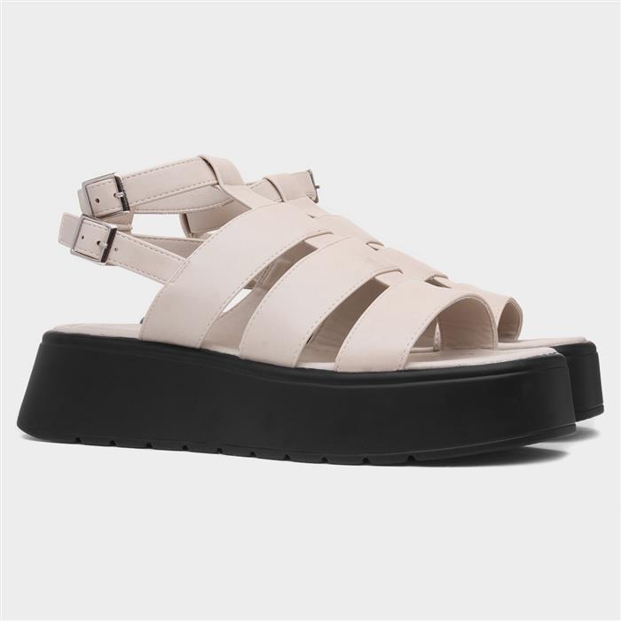 Kenya Womens Beige Buckle Flatform Sandal