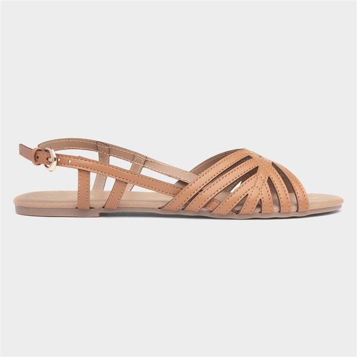 Jeni Womens Tan Wide Fit Strappy Sandal
