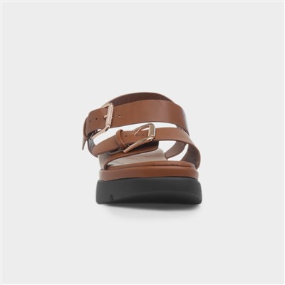 Kenzie Womens Tan Chunky Buckle Sandal
