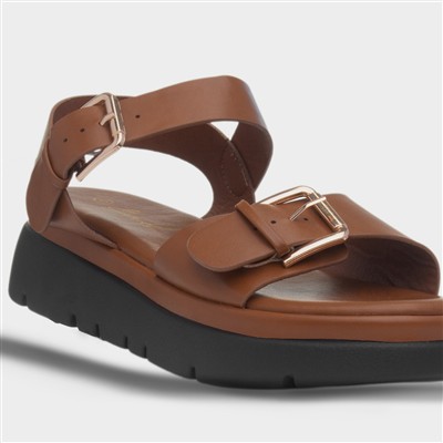 Kenzie Womens Tan Chunky Buckle Sandal