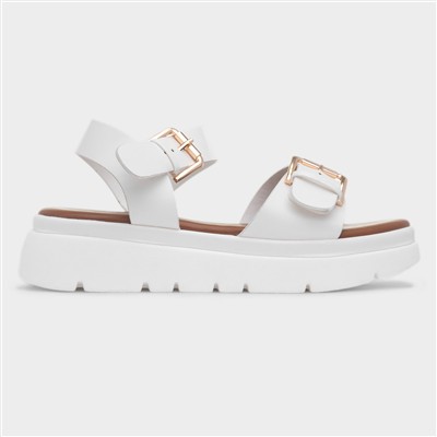 Kenzie Womens White Chunky Buckle Sandal
