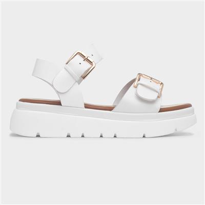 Kenzie Womens White Chunky Buckle Sandal