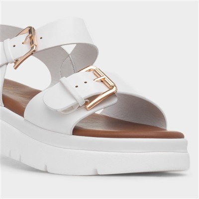 Kenzie Womens White Chunky Buckle Sandal