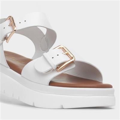 Kenzie Womens White Chunky Buckle Sandal