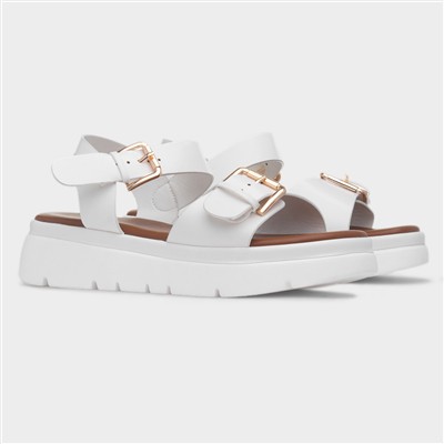 Kenzie Womens White Chunky Buckle Sandal