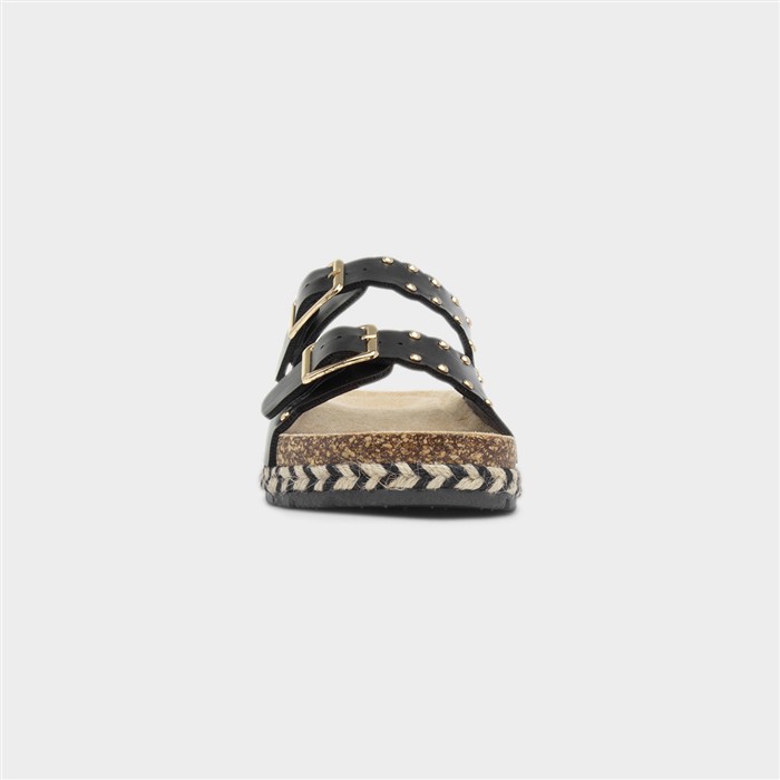 Eden Womens Black Double Buckle Mule Sandal