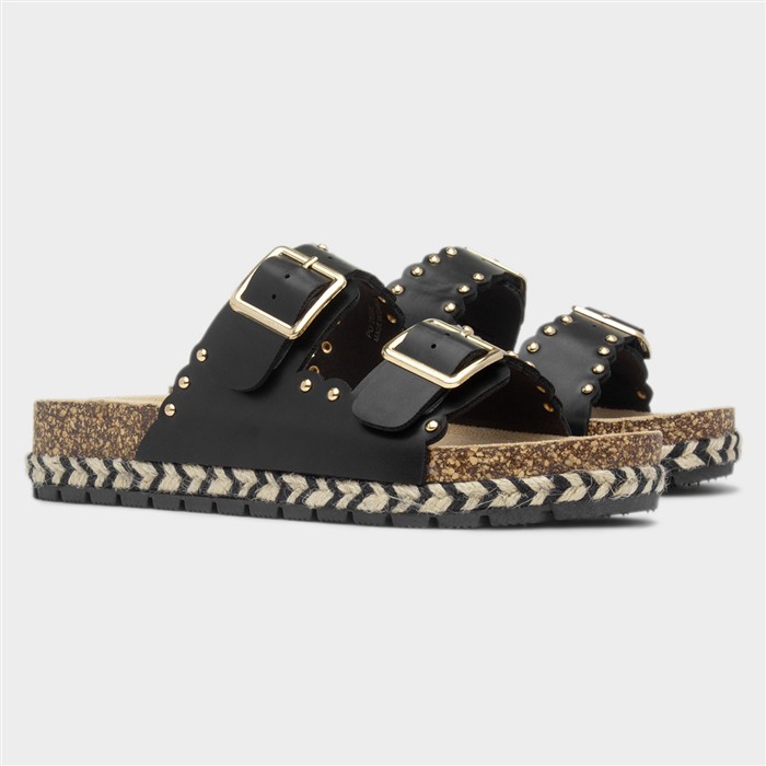 Eden Womens Black Double Buckle Mule Sandal