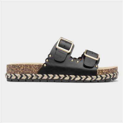 Eden Womens Black Double Buckle Mule Sandal