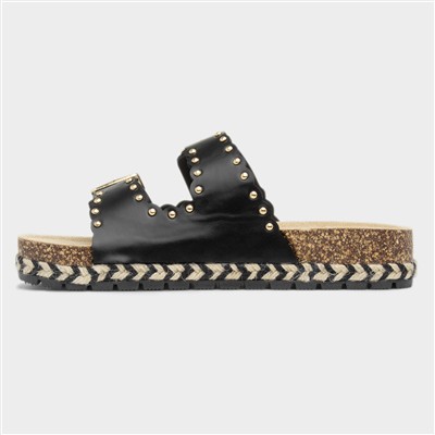 Eden Womens Black Double Buckle Mule Sandal