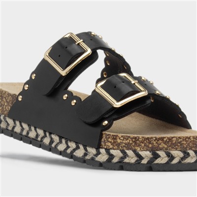 Eden Womens Black Double Buckle Mule Sandal