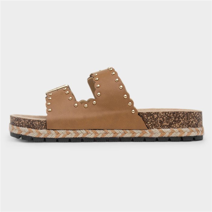 Eden Womens Tan Double Buckle Mule Sandal