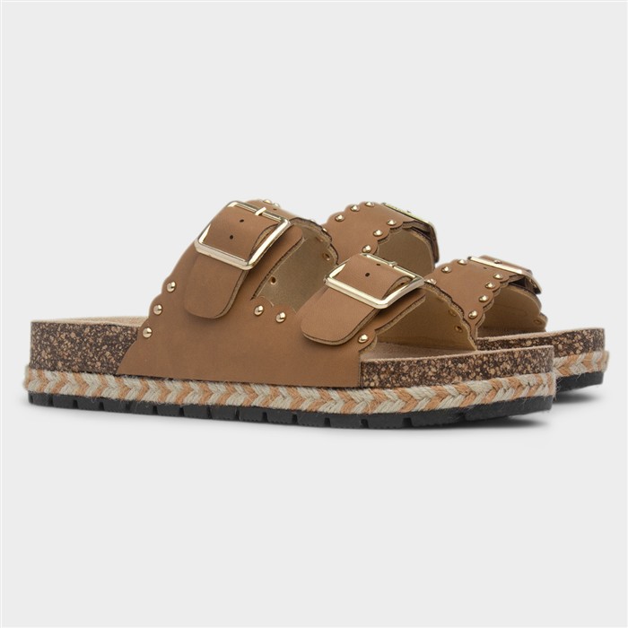 Eden Womens Tan Double Buckle Mule Sandal