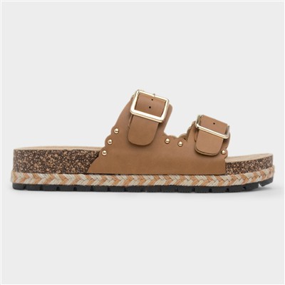 Eden Womens Tan Double Buckle Mule Sandal