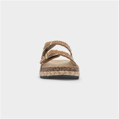 Eden Womens Tan Double Buckle Mule Sandal
