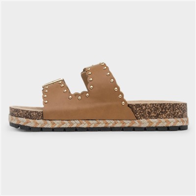 Eden Womens Tan Double Buckle Mule Sandal