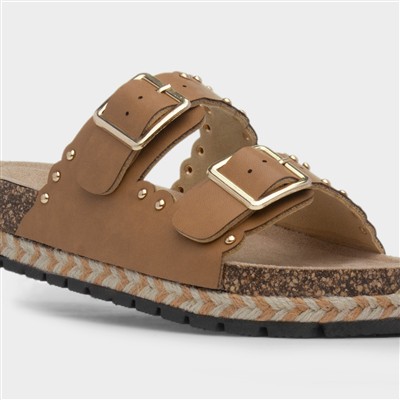 Eden Womens Tan Double Buckle Mule Sandal