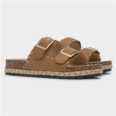 Eden Womens Tan Double Buckle Mule Sandal