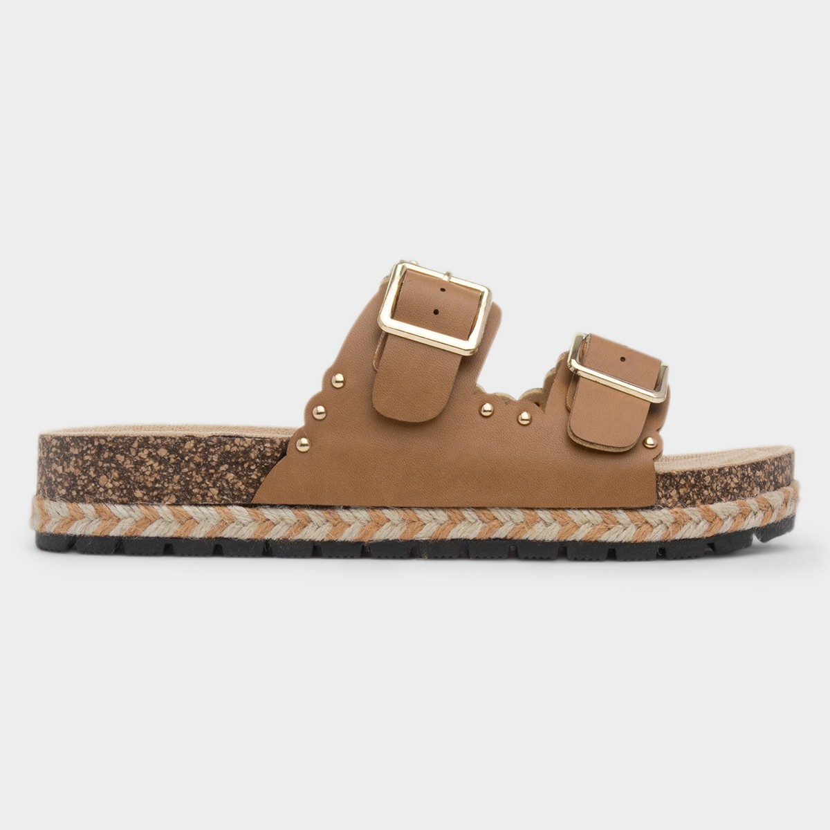 Eden Womens Tan Double Buckle Mule Sandal