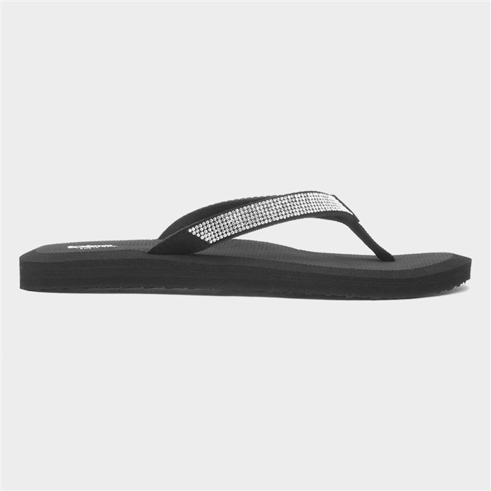 Womens Black Beaded Toe Post Sandal