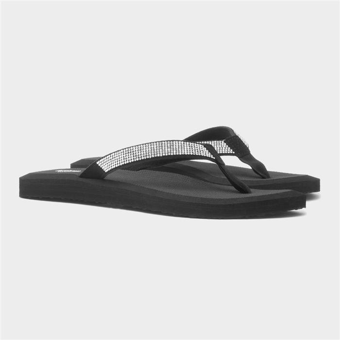 Womens Black Beaded Toe Post Sandal