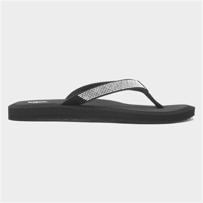 Womens Black Beaded Toe Post Sandal
