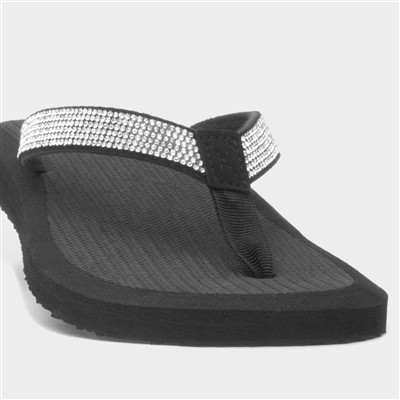 Womens Black Beaded Toe Post Sandal